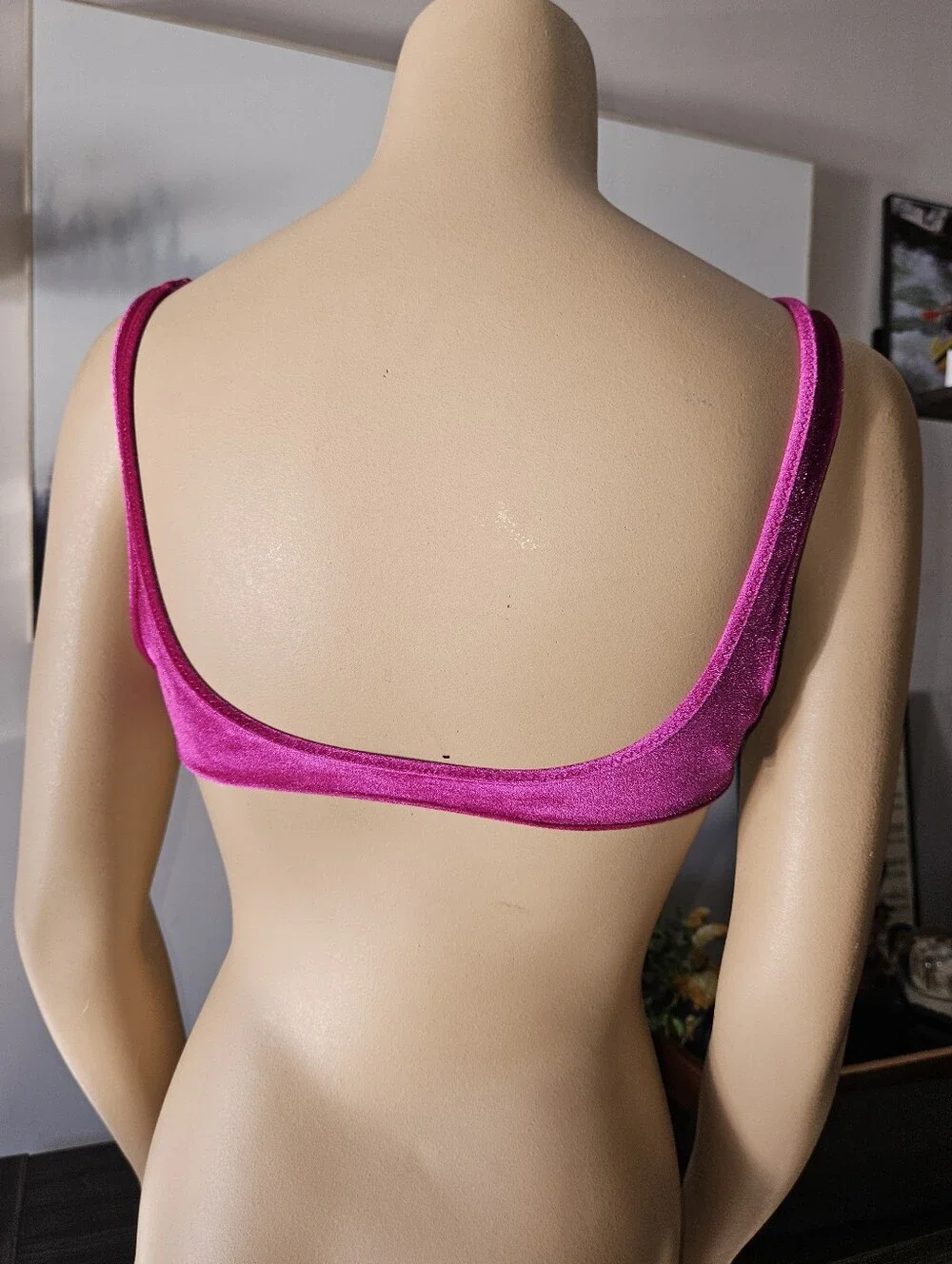Triangl swimwear Velvet Scoop Neck Cropped Bikini Top Rhay Fuchsia Magenta XS